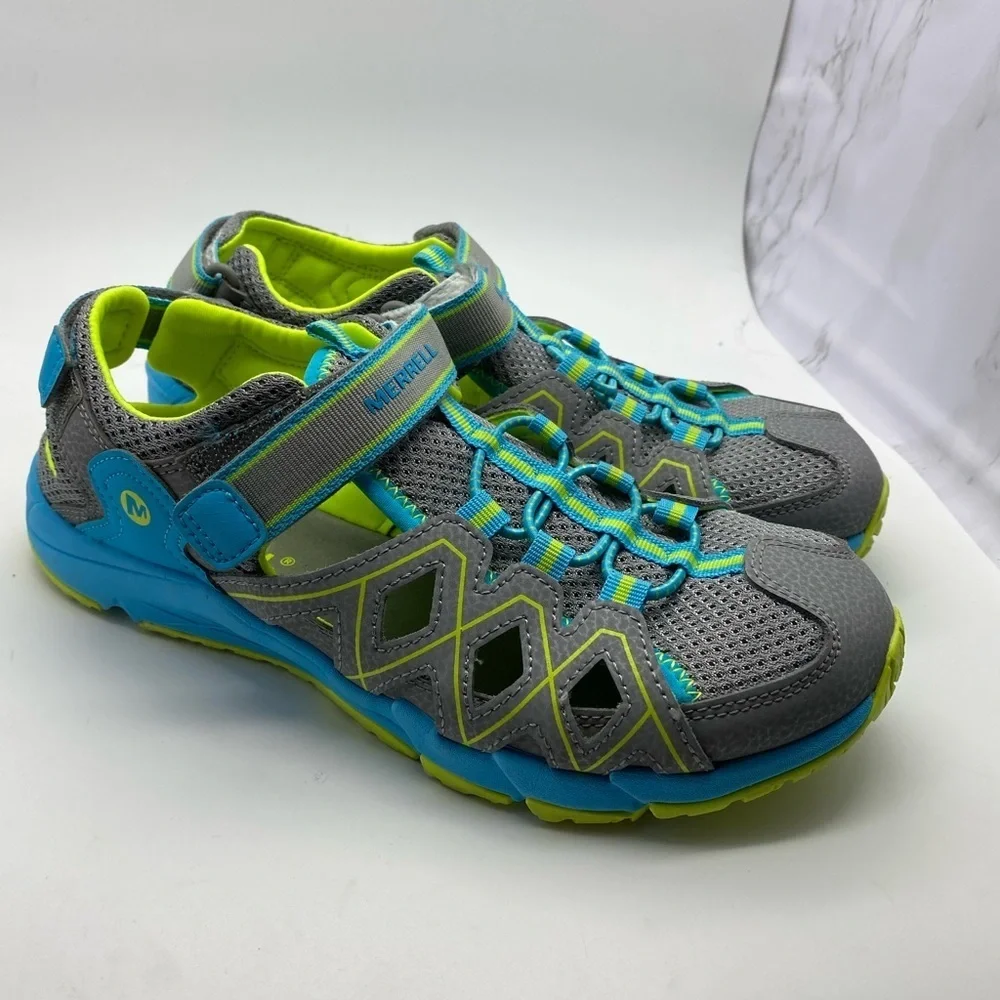 Merrell Hydro Quench Grey/Turquoise Leather/Mesh Outdoor Shoes Youth Kids US 5 M